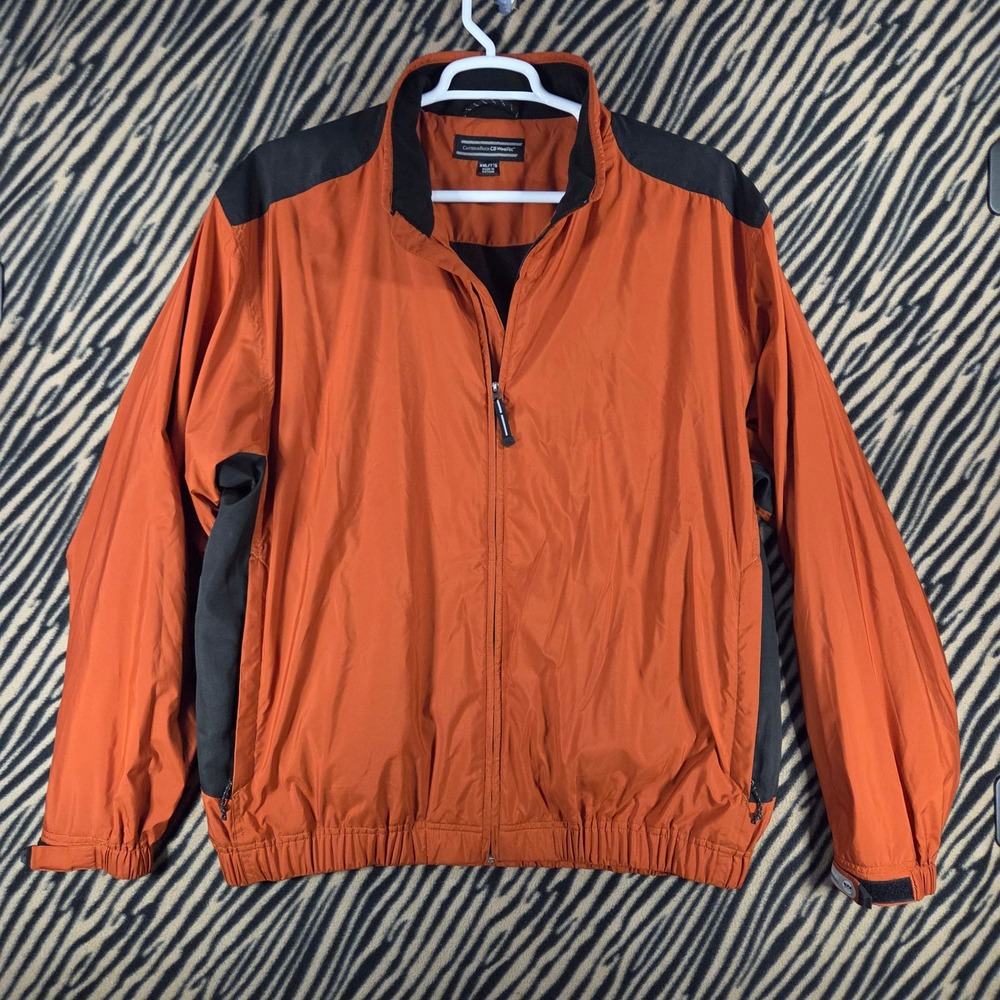 Cutter & Buck Mens XXL WindTec Orange Black Full Zip Golf Jacket Windbreaker